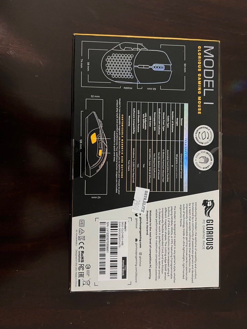 Selling Glorious Model I (Category: Mouse & Mousepads) located in Quezon City. Submitted by mymyap (Listing ID 1308254290, Image 2). Description: Selling Glorious Model I wired slightly used. Reason for selling using Finalmouse Ultralight X large mouse..