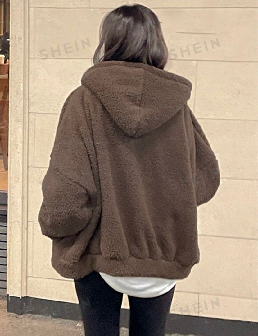 Shein DAZY Zip Up Bear Teddy Hoodie Jacket Women s Fashion Coats Jackets and Outerwear on Carousell