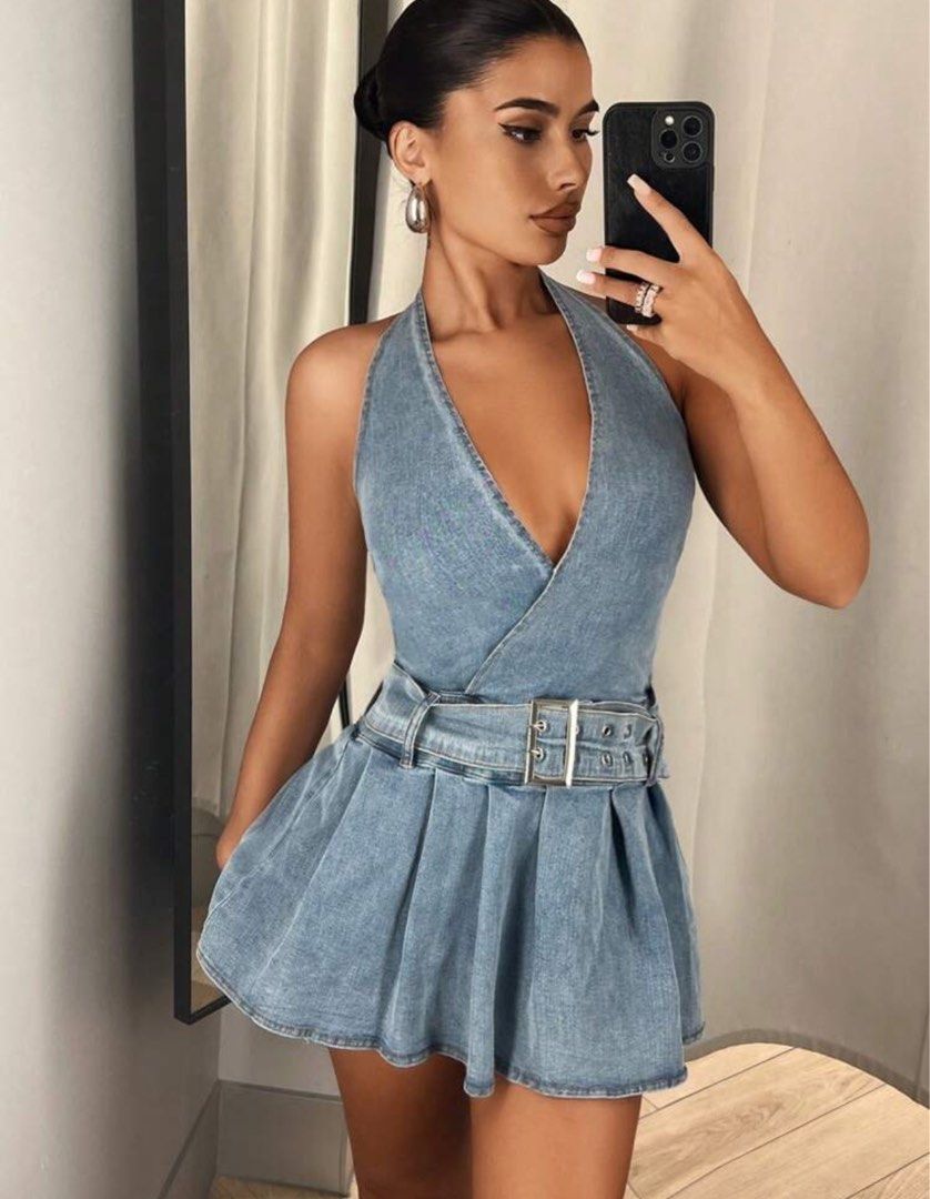 sachin and babi light blue dress Sexy Women Dress Backless Sleeveless Low Cut Slit Hem Bodycon Denim Dress  for Party  buy the best products in the Ayzeze online store
