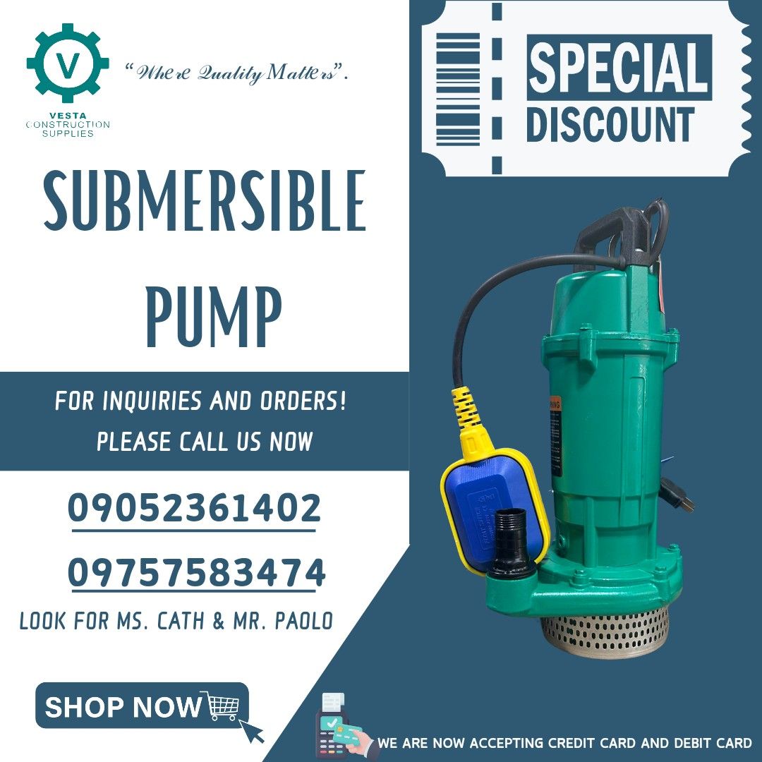 SUBMERSIBLE PUMP (Category: Construction Tools & Equipment) located in Manila. Submitted by cathvesta_sales (Listing ID 1308156443, Image 1). Description: .