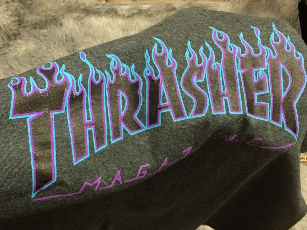 Thrasher Flame Tee (Category: Tshirts & Polo Shirts ) located in Manila. Submitted by kenthrift2000 (Listing ID 1308260122, Image 2). Description: Thrasher Flame Tee 9/10 Condition Dimensions 20x28.5 Minimal crack but barely noticeable Freeship.