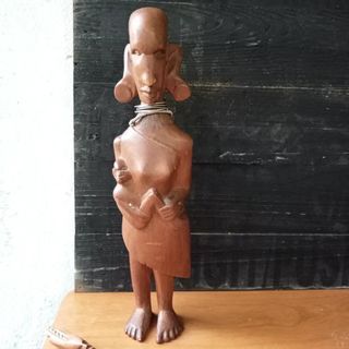 Wood carved ethnic mother and child