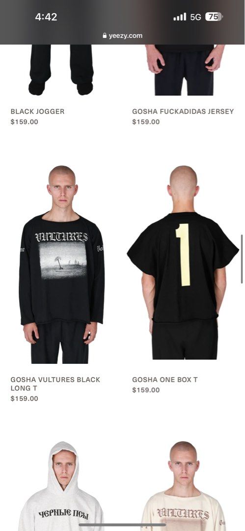 YZY Yeezy Gosha One Tee size 2 vultures Kanye 現貨, 男裝