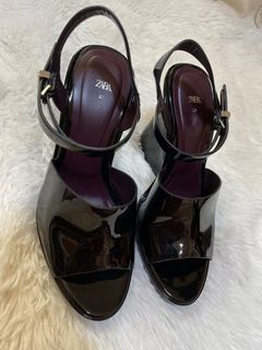 Zara Faux patent leather wedge sandals