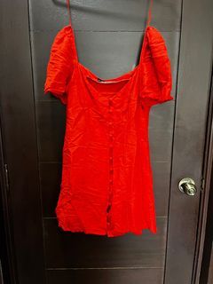 Zara Linen Button Down Mini Summer Dress in Bright Orange