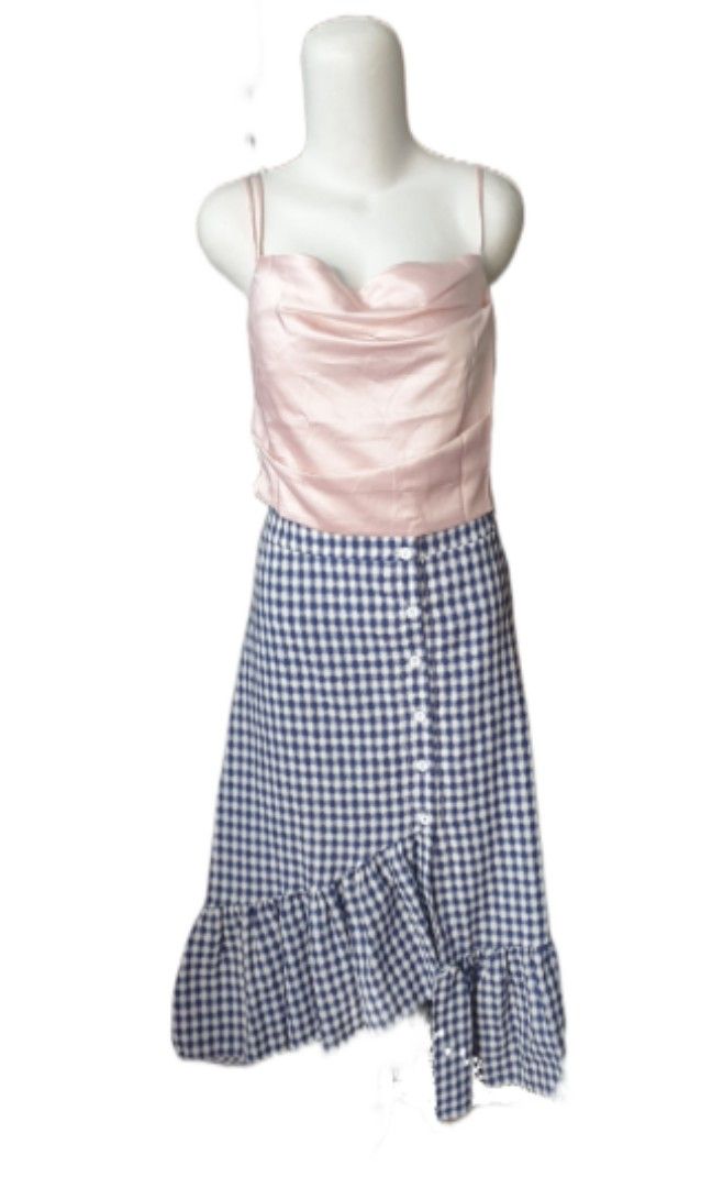 Zara look Plaid tweed skirt assy rok midi kotak navy