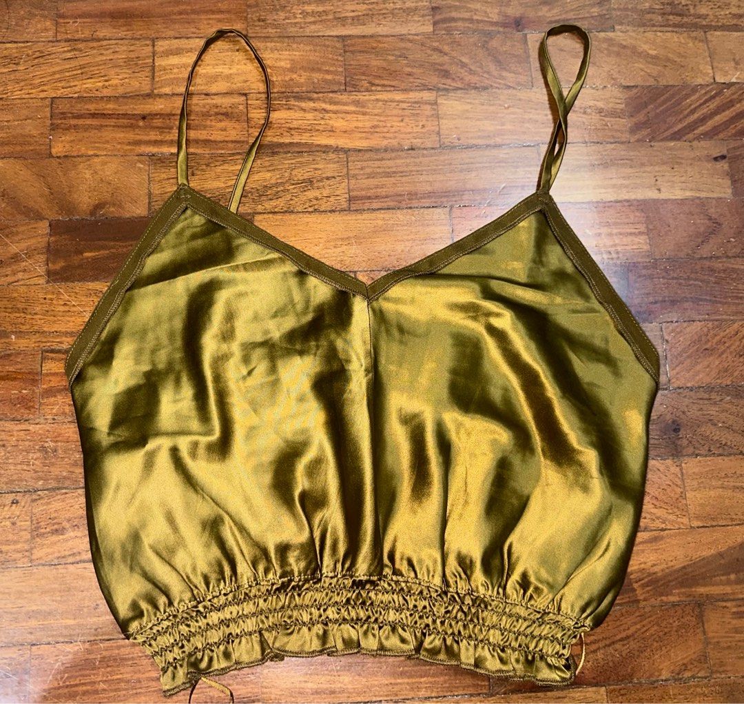 Zara Olive Green Satin top (Category: Blouses) located in Pasig City. Submitted by mcshoppin (Listing ID 1308267815, Image 2). Description: Never been used, just removed the tag! .