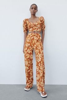 ZARA Printed Draped Top & Straight Cut Trousers (co-ords)