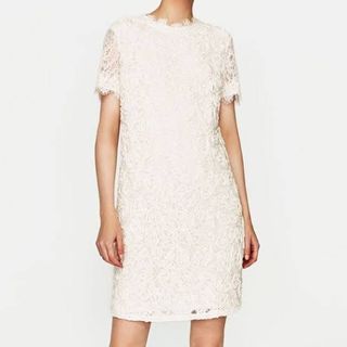ZARA White Embossed Lace Dress