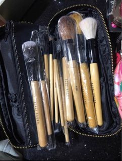 100% original bobbie brown 11pc set makeup brushes with leather bag pouch