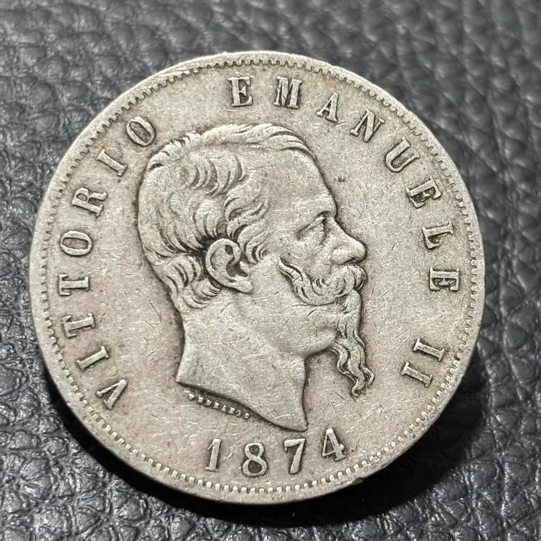 早期1874年意大利伊曼紐爾二世五里拉銀幣, 興趣及遊戲, 收藏品及紀念品, 錢幣- Carousell