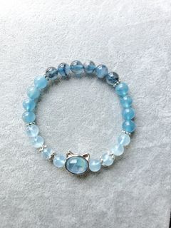 設計款 天然海藍寶 漸變魔鬼海藍寶 貓頭 手串64238204179715110