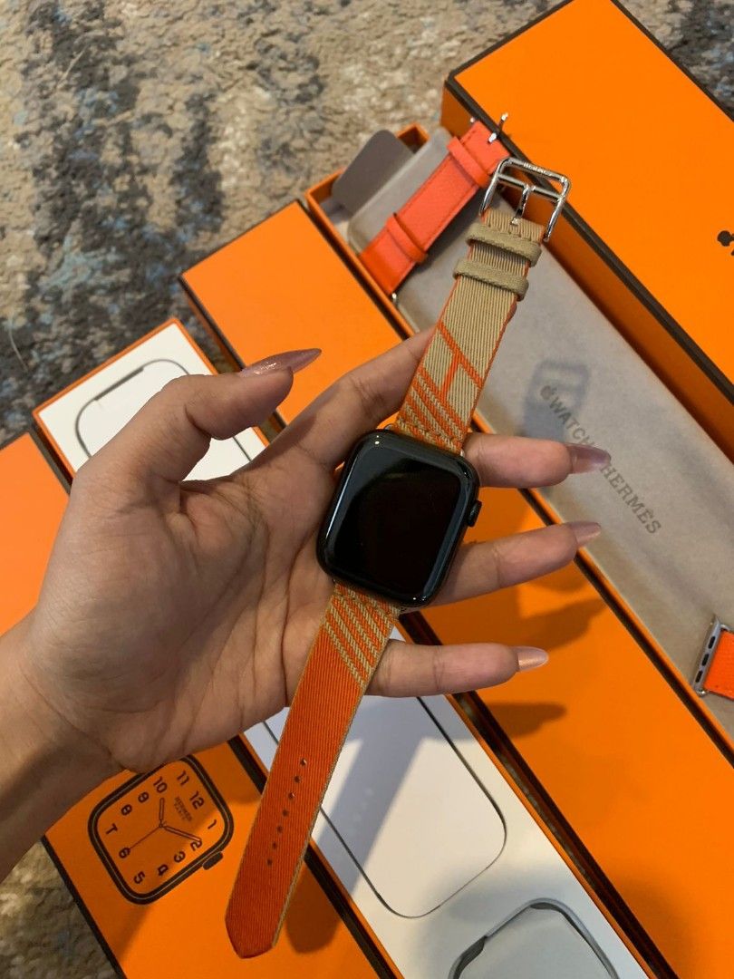 Apple Watch Hermès - 45mmケース用トワルH（ブルーセレスト/エクリュ