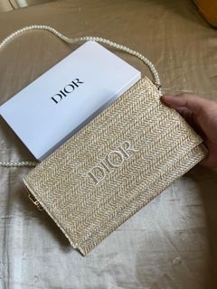 AUTHENTIC Dior Riviera Complimentary Pouch Raffia Clutch Bag + Free pearl strap