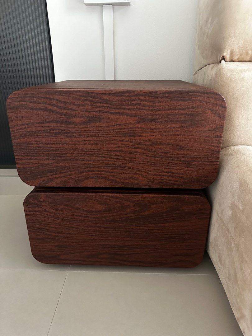 Bedside Table (Category: Tables & Sets) located in Singapore. Submitted by xxeixx (Listing ID 1305216649, Image 3). Description: Exterior is cherry wood laminate Interior is real wood Length 45cm Width 40cm Height 30cm I have 2!.