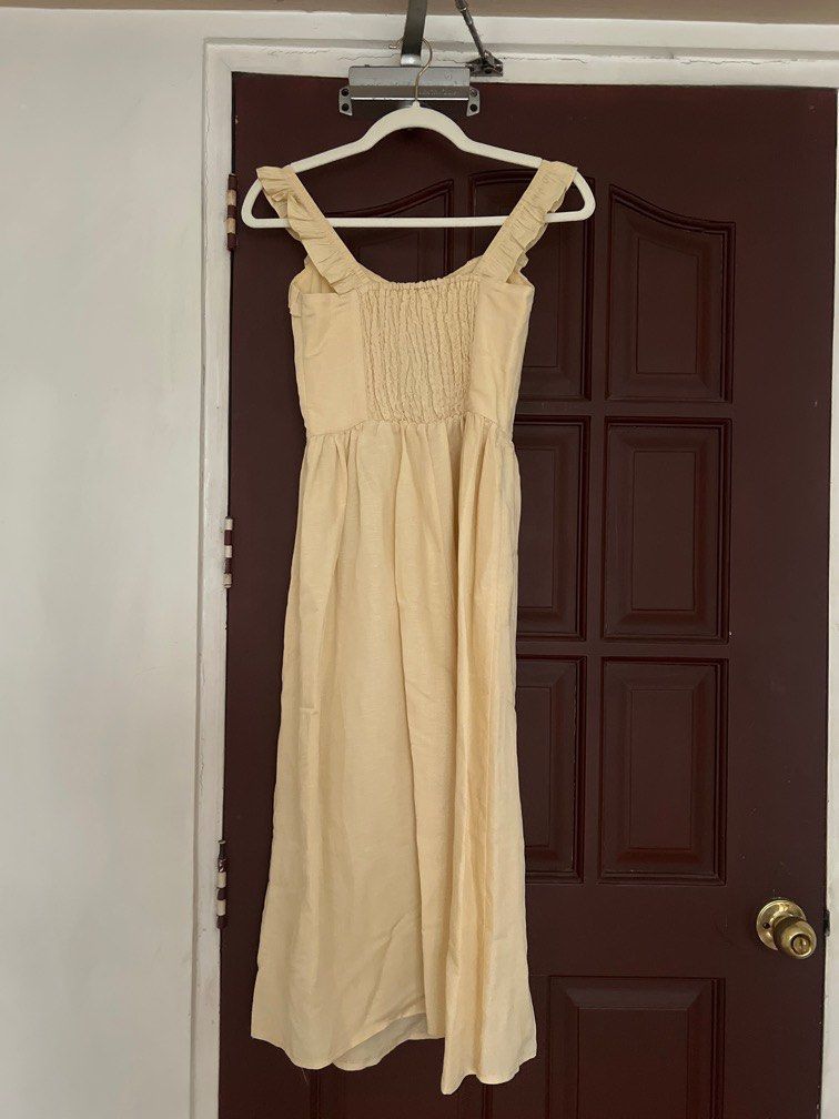 knee length dresses for ladies Linen Gather Dress