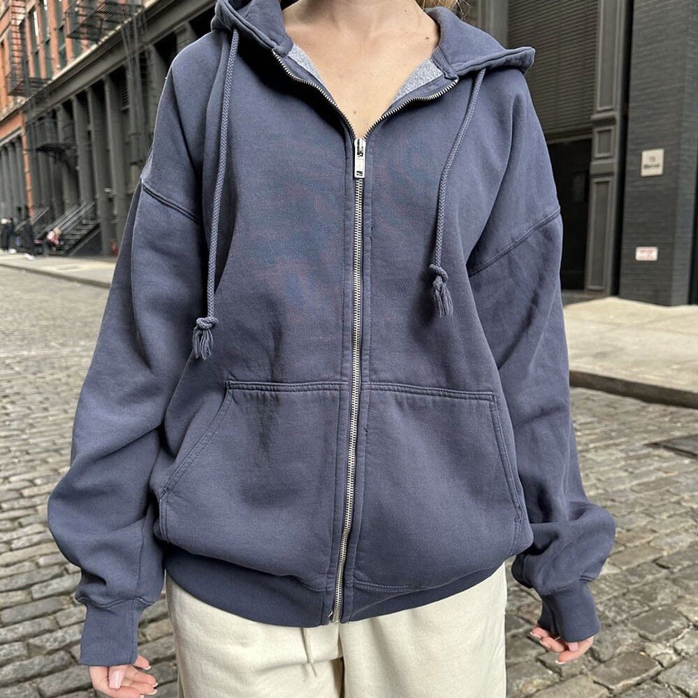 Brandy Melville Christy Carla Oversized Zip Up Hoodie Washed Blue NPBiz2 Women s Fashion Coats Jackets and Outerwear on Carousell