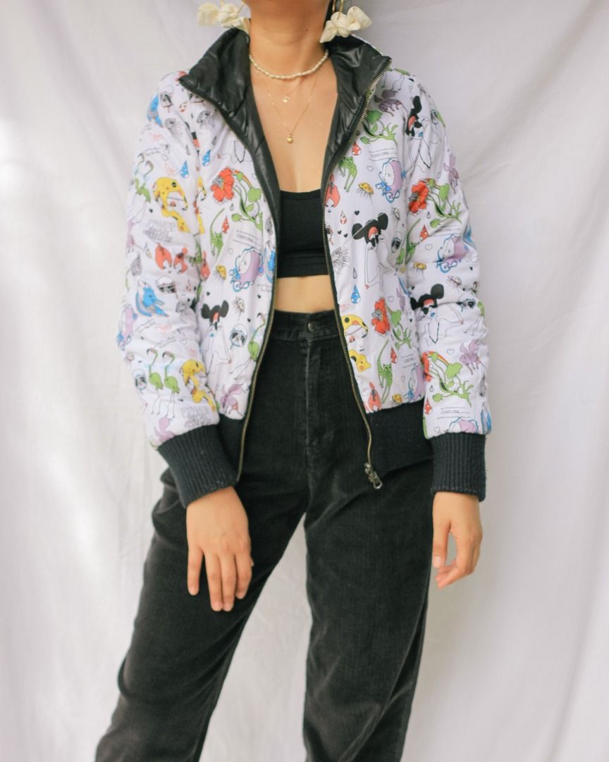 Cartoon Printed Zipped Puffer Jacket (Category: Coats, Jackets and Outerwear) located in Manila. Submitted by teeforel (Listing ID 1308414904, Image 2). Description: Cartoon Printed Zipped Puffer Jacket. Lightweight material. Still in very good condition. Size: S-M Shoulder = 20 inches Chest (Armpit to Armpit) = 20 inches Waist = 20 inches Length = 22 inches Model size is S-M. Height 5'3 No meet-ups. Shipping fee by location. Flat rate PHP 100 Lu