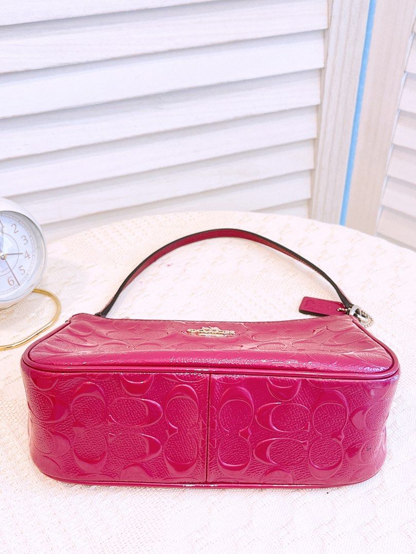 COACH TOP HANDLE POUCH IN SIGNATURE DEBOSSED PATENT LEATHER PRE LOVED