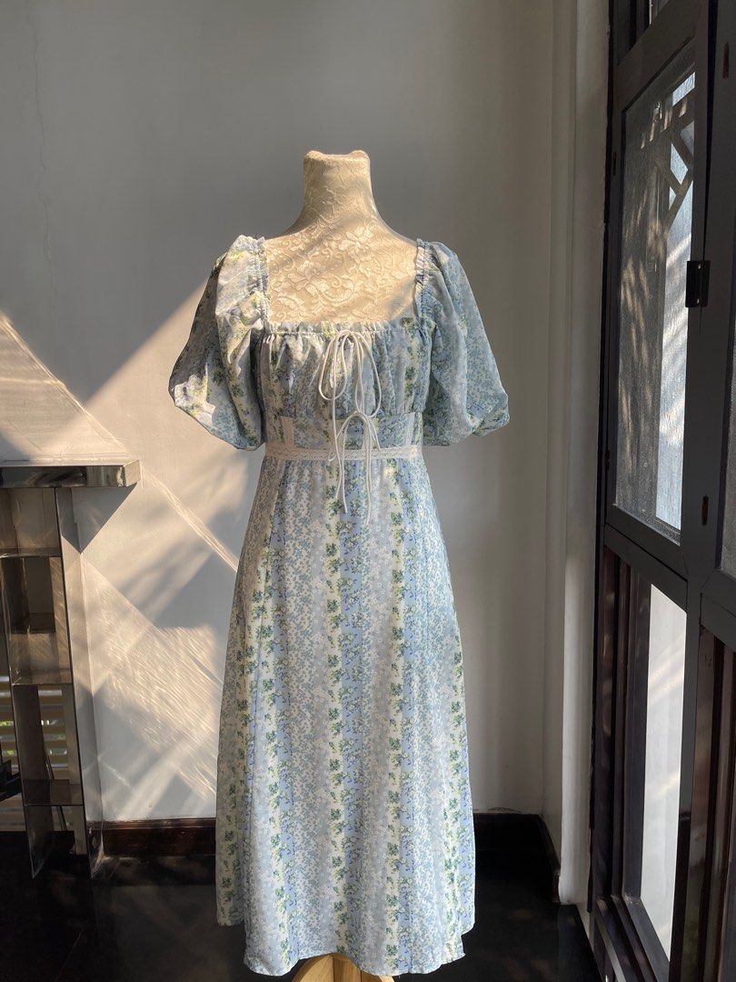 cottagecore blue floral dress (Category: Dresses) located in Quezon City. Submitted by kkaitly (Listing ID 1308423145, Image 3). Description: • DIMENSIONS bust: 30 - 34 inch (can fit cups a - c) waist: 27 - 28 inch length: approx 44 - 45 inch • guaranteed high quality • with inner lining & back zipper • bust ribbons can be adjusted • no haggling unless getting 3 or more items TAGS 🏷️ coquette cottagecore bow midi maci floral flower pattern elega