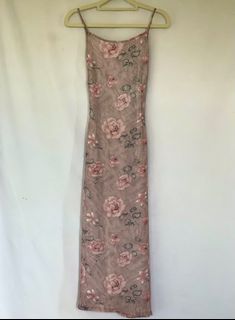 Datailed Fabric Floral Print Midi Maxi Dress