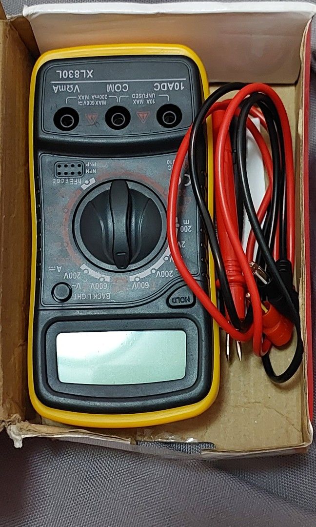 Digital Multimeter (Category: Other Accessories) located in Quezon City. Submitted by gabs_a (Listing ID 1308354557, Image 2). Description: Digital Multimeter Battery: 9v Color: Black Housing: Silicon Yellow Lcd: Digital Led: Blue Function: Data Hold Auto Power Off Large Lcd Display Auto Zero Function 32 Position Switch Comes with: Box Manual 2 pins Black and Red 9v Battery Silicone Housing Note: - As the difference between camera and screen disp