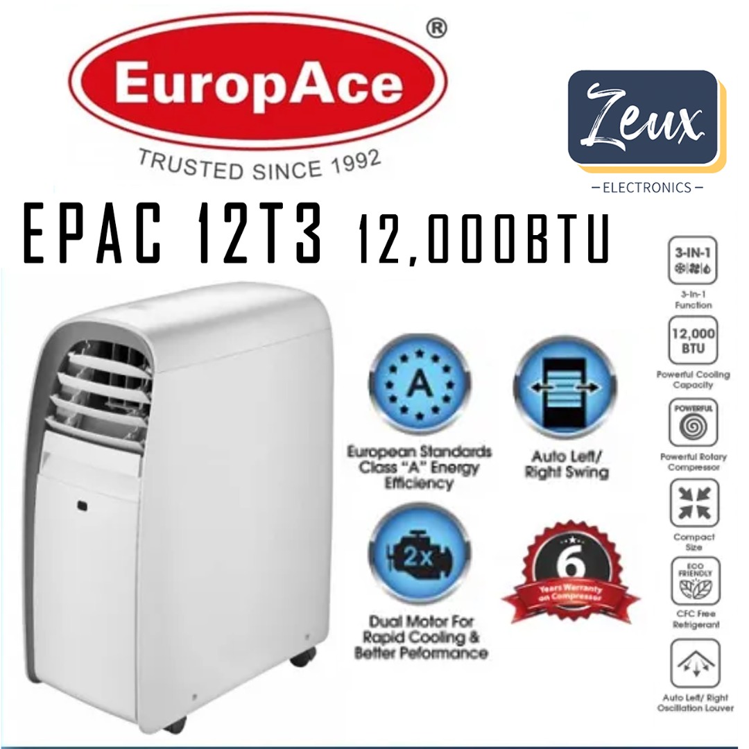 EUROPACE EPAC 12T3 12000 BTU 3-in-1 Portable Air Conditioner ...
