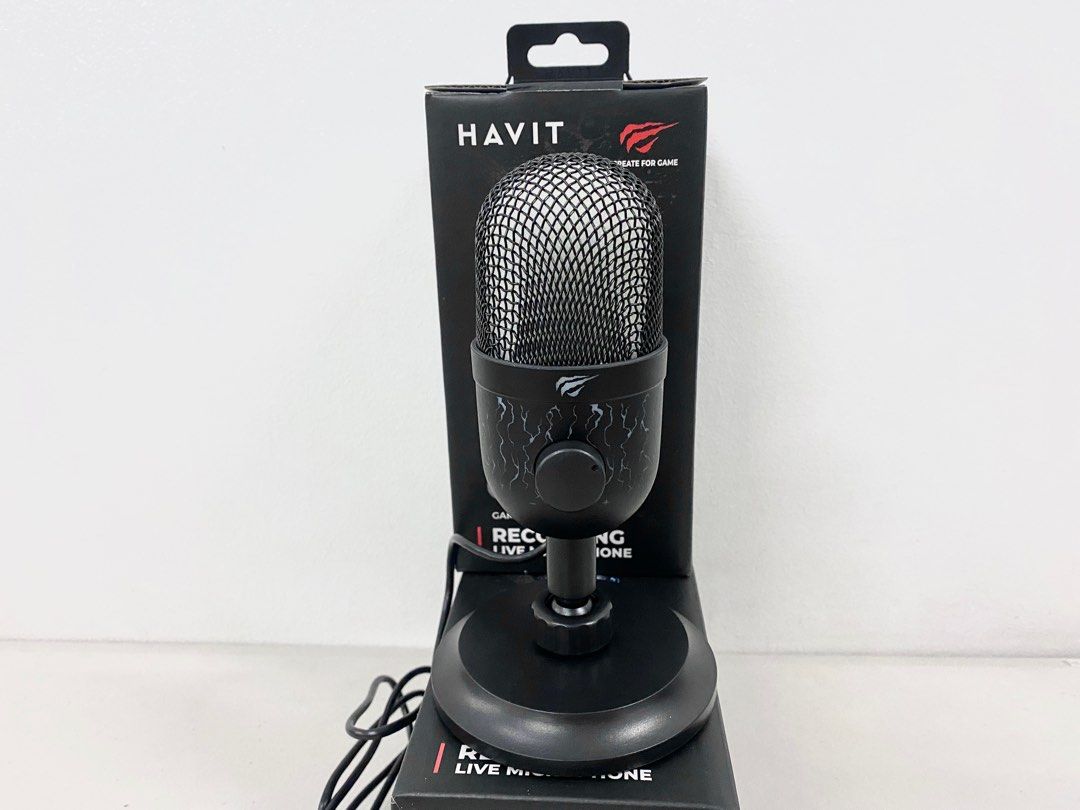Havit Nebula GK52- Recording Live Microphone (Category: Microphones) located in Manila. Submitted by reysyzz (Listing ID 1308468735, Image 2). Description: Havit Nebula GK52- Recording Live Microphone Condition: Brand New Color/s: Black Specifications: * Colors: Black and White * Gaming MIC, RGB luminous body, button mute key * Directivity: Cardioid * Microphone specification: Ø14*6mm±0.2mm * Sensitivity: -33±2dB * Frequency response: 100Hz-18000