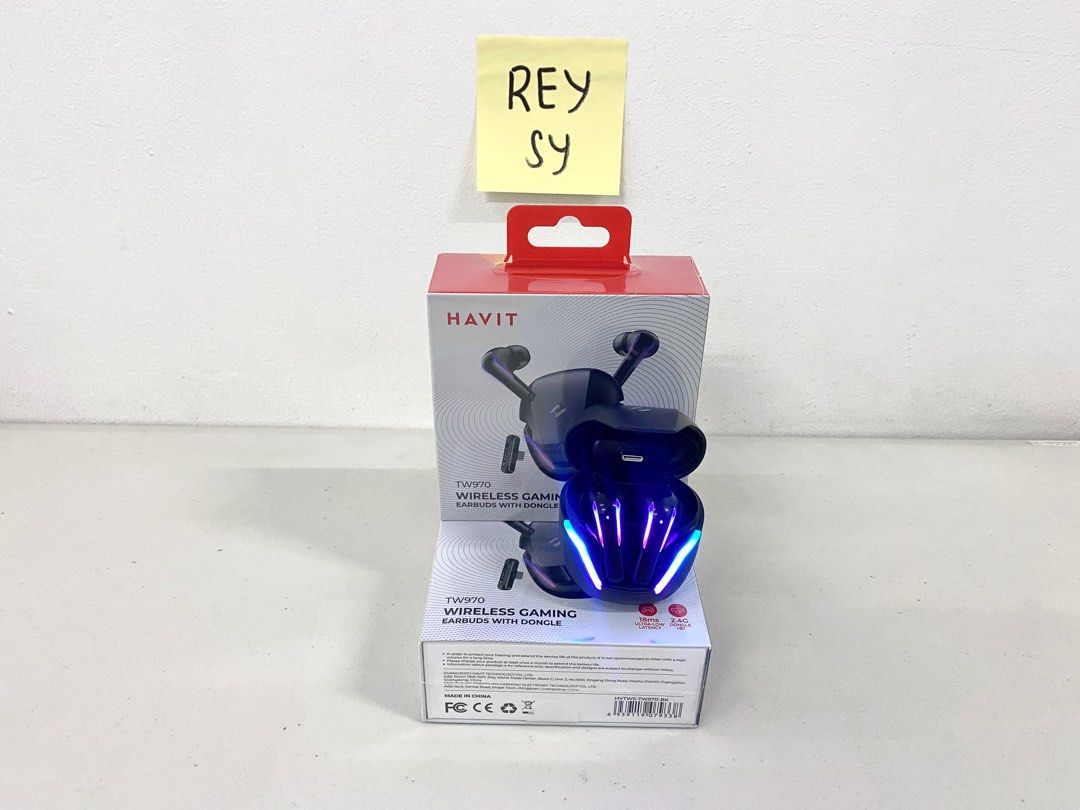 Havit Neo TW970: True Wireless Stereo Gaming Earbuds (Category: Earphones) located in Manila. Submitted by reysyzz (Listing ID 1308465701, Image 2). Description: Havit Neo TW970: True Wireless Stereo Gaming Earbuds Condition: Brand New Color/s: Black Specifications: * Wireless Version: V5.3 * Working Range via Wireless mode: 10m (without obstacles) * Working Range via 2.4G Dongle mode: 6m (without obstacles) * Earbuds Battery: 45mAh * Charging Ca