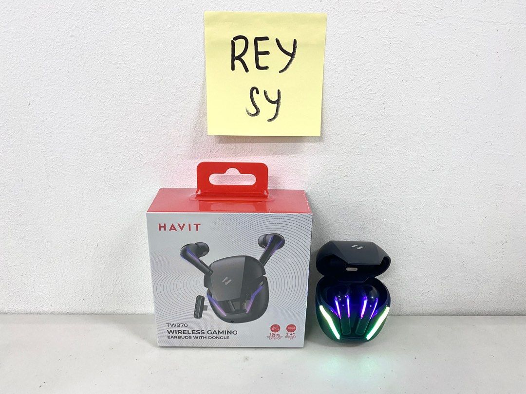 Havit Neo TW970: True Wireless Stereo Gaming Earbuds (Category: Earphones) located in Manila. Submitted by reysyzz (Listing ID 1308465701, Image 3). Description: Havit Neo TW970: True Wireless Stereo Gaming Earbuds Condition: Brand New Color/s: Black Specifications: * Wireless Version: V5.3 * Working Range via Wireless mode: 10m (without obstacles) * Working Range via 2.4G Dongle mode: 6m (without obstacles) * Earbuds Battery: 45mAh * Charging Ca