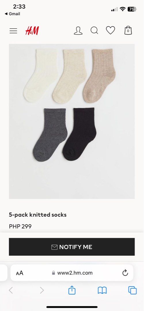 H&m Baby Socks (Category: Babies & Kids Fashion) located in Paranaque City. Submitted by cza.gaerlan (Listing ID 1308367225, Image 2). Description: -Take all for 150 pesos (4pcs na lang, hindi ko na mahanap yung gray 🥲) -size: 13/15 (0-3mos) - 9.2cm.