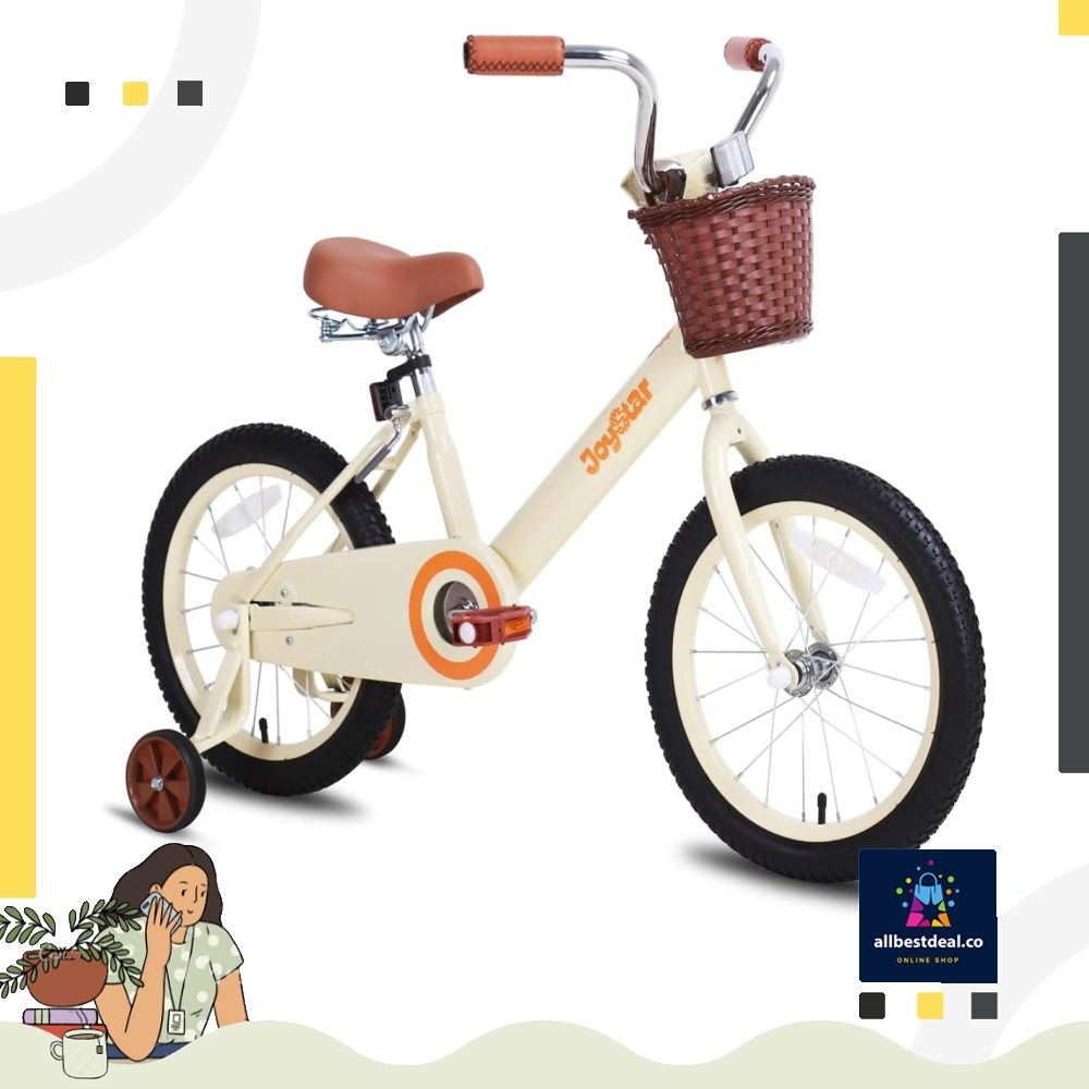 JOYSTAR Vintage 12 14 16 Inch Kids Bike with Basket Training Wheels for 2 7 Years Old Girls Boys Ivory Pink Vintage Beige Sports Equipment Bicycles Parts Bicycles on Carousell