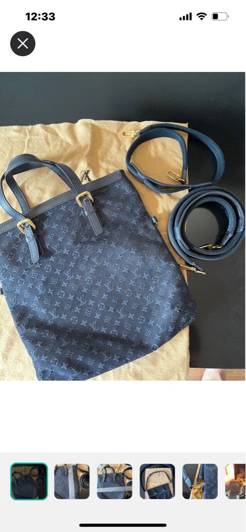 Louis Vuitton (Category: Luxury Bags & Wallets) located in Marikina City. Submitted by jyzsy (Listing ID 1308314548, Image 3). Description: 3-way Rare LV denim bag. With 2 LV marked straps. Super chic, rugged. See all pictures. With flaw- small stiches on side.