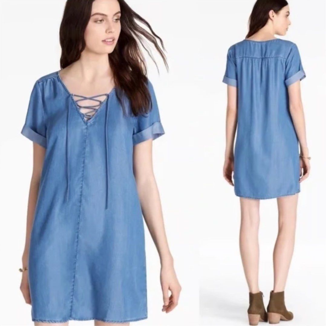 Lucky Brand Chambray Lace Up Blue Dress Women s Fashion Dresses Sets Dresses on Carousell