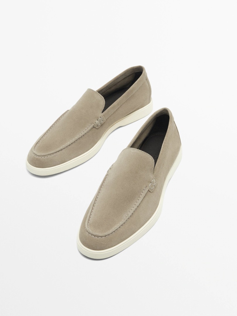 Massimo Dutti SPLIT SUEDE LEATHER LOAFERS, Men's Fashion