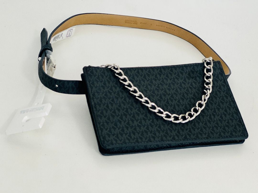 MICHAEL KORS MK CHARCOAL BLACK PULL CHAIN HIP PACK FANNY PACK BELT BAG SMALL Women s Fashion Bags Wallets Cross body Bags on Carousell
