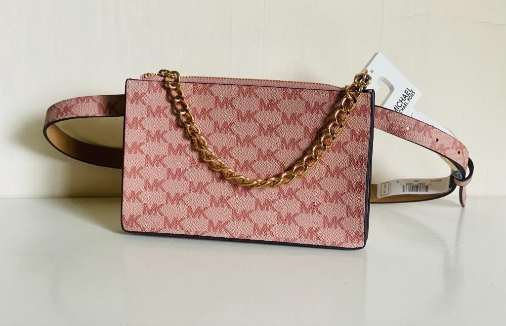 MICHAEL KORS MK PULL CHAIN BELT BAG FANNY PACK IN VANILLA BALLET PINK SMALL Women s Fashion Bags Wallets Cross body Bags on Carousell