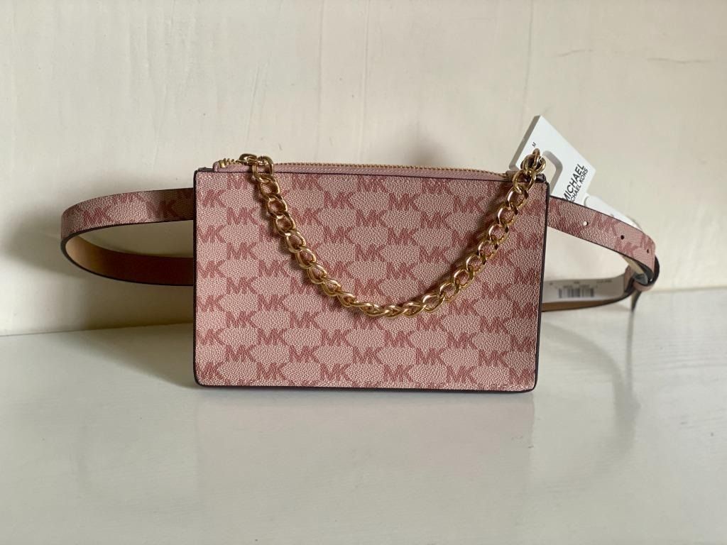 MICHAEL KORS MK PULL CHAIN BELT BAG FANNY PACK IN VANILLA BALLET PINK SMALL Women s Fashion Bags Wallets Cross body Bags on Carousell