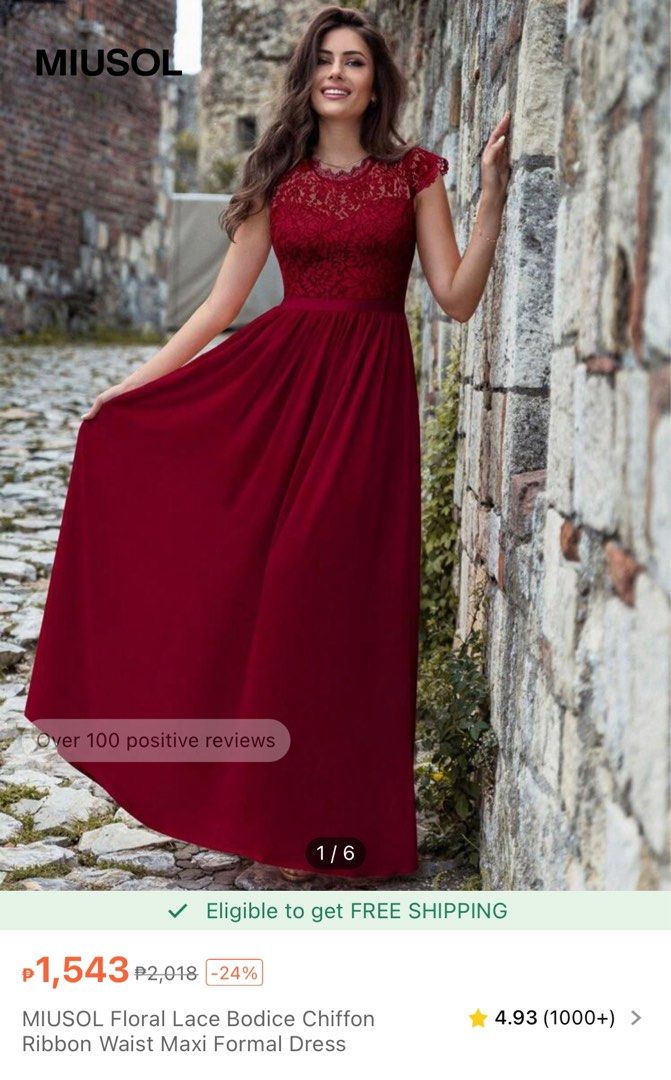 MIUSOL Contrast Lace A Line Formal Gown Bridesmaid Formal longdress Burgundy Wine Red Women s Fashion Dresses Sets Evening dresses gowns on Carousell