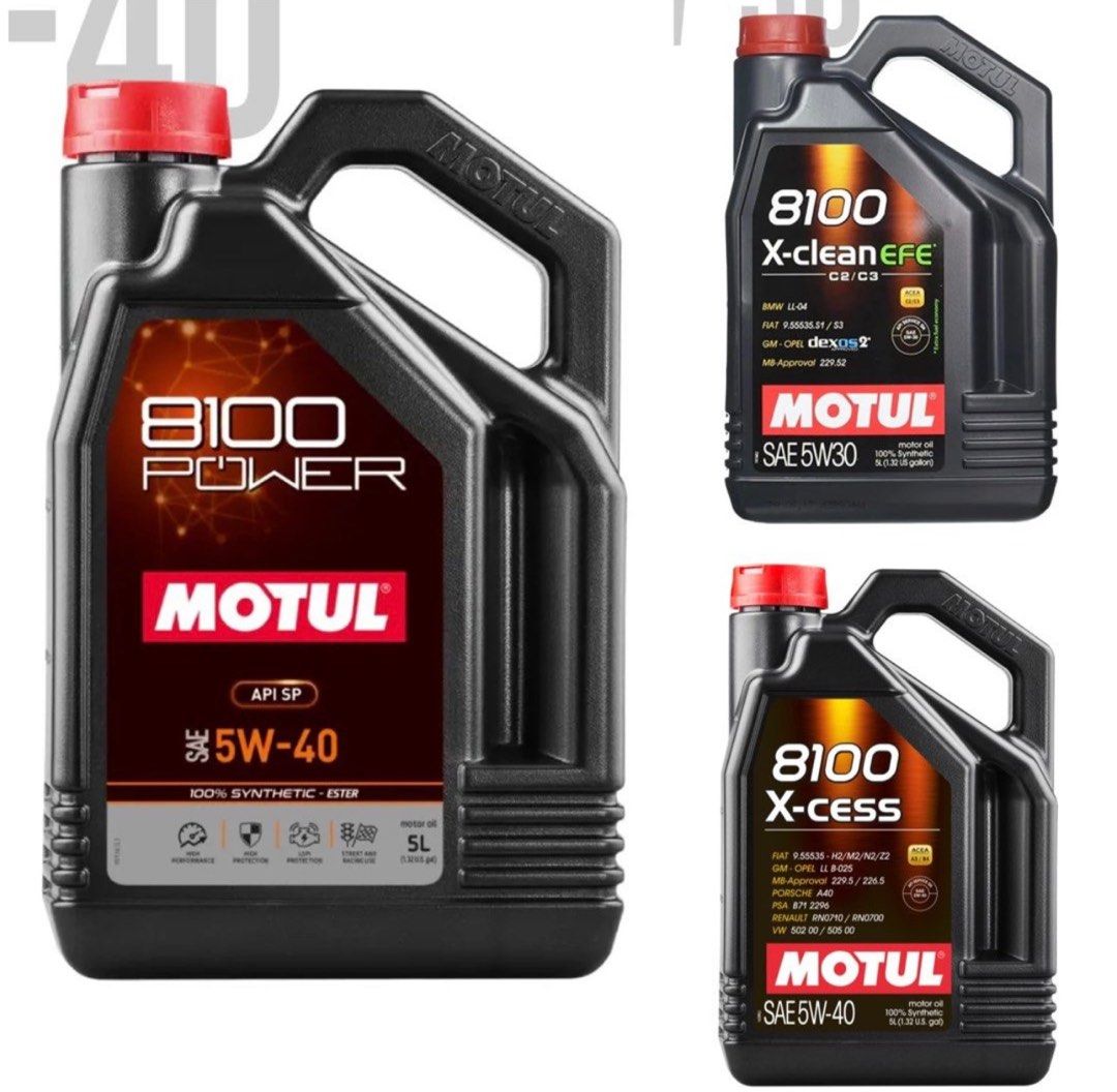 *INSTOCK* <Engine Oil> Motul 8100 Power 5W40, Motul X-Clean 5W30, Motul X-Cess 5W40 (5L) (Category: Car Workshops & Services) located in Singapore. Submitted by adreasxy (Listing ID 1308388666, Image 1). Description: Motul 8100 Power 5w40 (5L) - $65/btl Motul 8100 X-Clean 5w30 (5L) - $56/btl Motul 8100 X-Cess 5w40 (5L) - $51/btl ✅ Cheap Wholesale Price ✅ All Ready Stock ✅ All-in-one Price list ✅ No Minimum Order Quantity ✅ Cheapest On Carousell -
