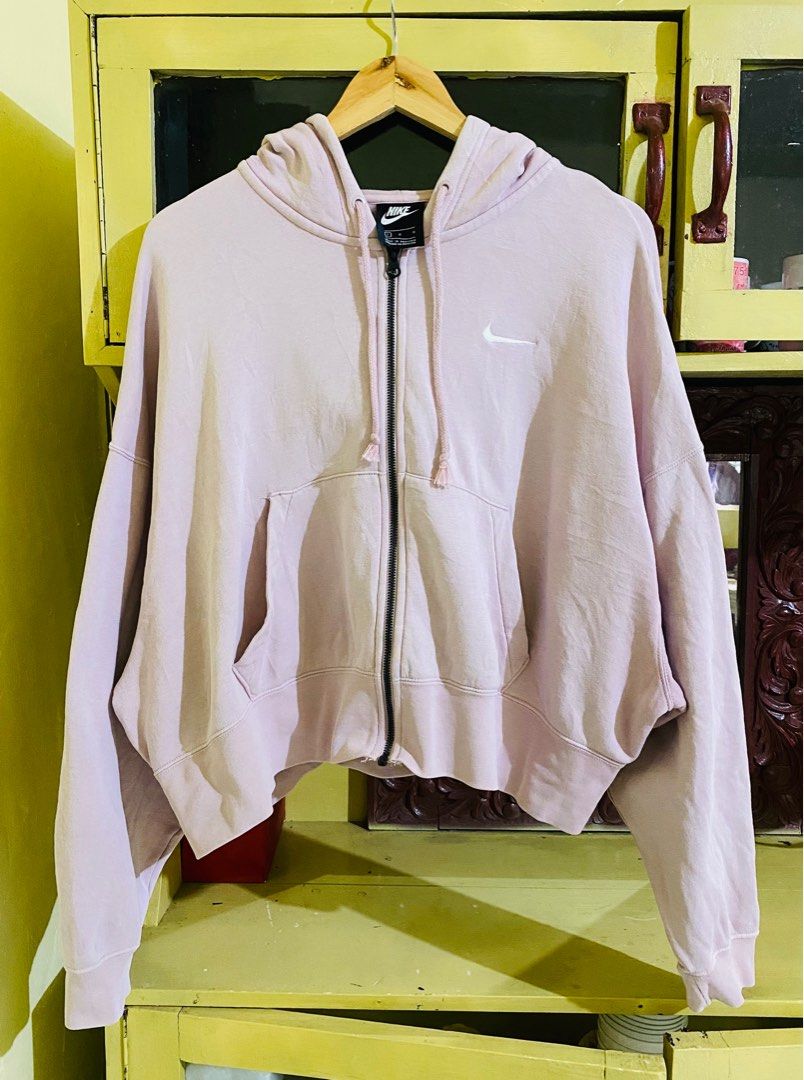 Nike mini swoosh oversized cropped zip through hoodie in oatmea online
