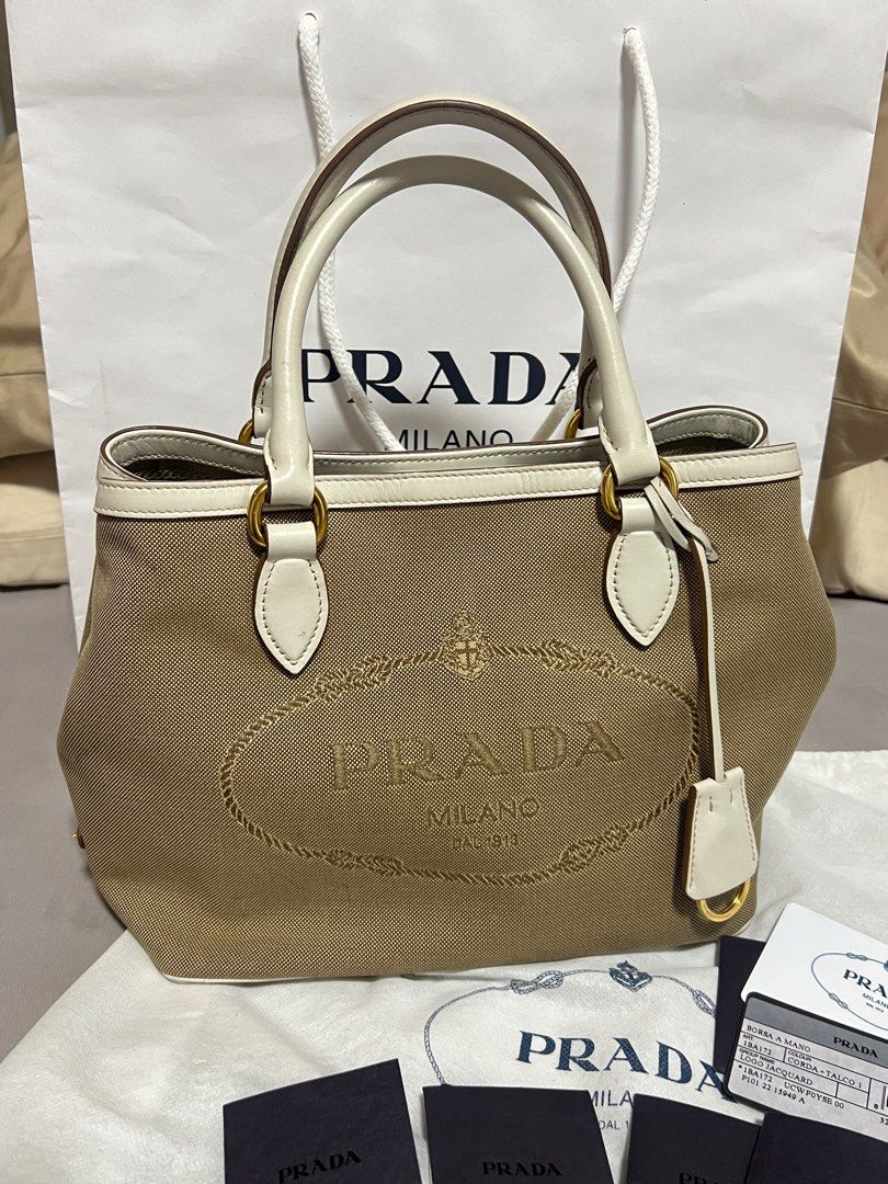 PRADA JACQUARD CROSSBODY (Category: Luxury Bags & Wallets) located in Paranaque City. Submitted by mimibernardo (Listing ID 1308342249, Image 2). Description: Selling my Prada Jacquard Crossbody bag You can wear it crossbody or hand bag Still in very good condition There’s a little tear inside the bag but not noticeable. Complete with dust bag, care card and paperbag RFID card included so you can the authenticity of the bag..