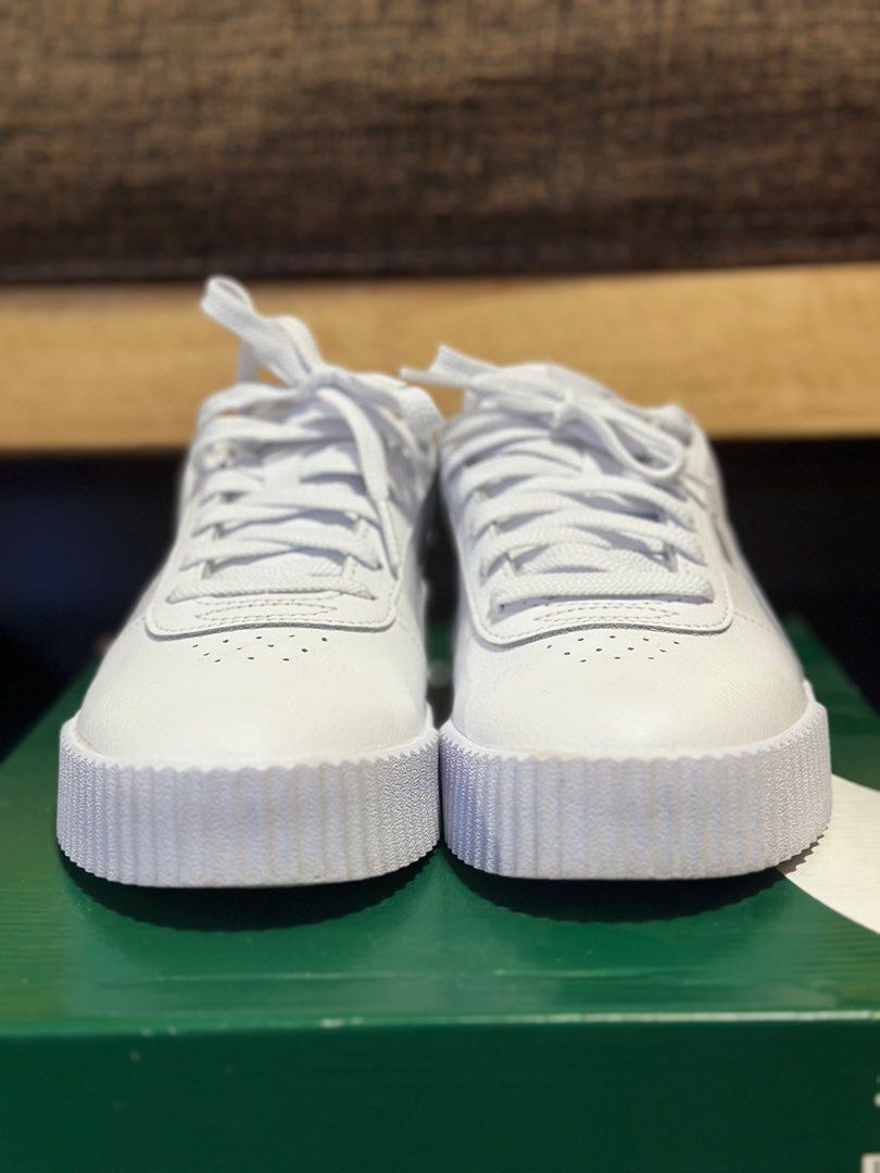 Puma Carina White Sneakers Barely worn anywhere Women s Fashion Footwear Sneakers on Carousell