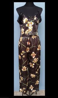 Shein Floral black silk pajama set sleepwear sleeveless top