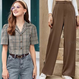 SHEIN Mulvari Plaid Button Up Shirt and Brown Trousers (Terno)