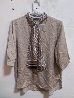 Silk satin with scarf blouse