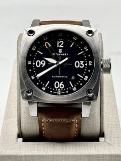 Steinhart Aviation Dual Time Black Dial Leather Strap