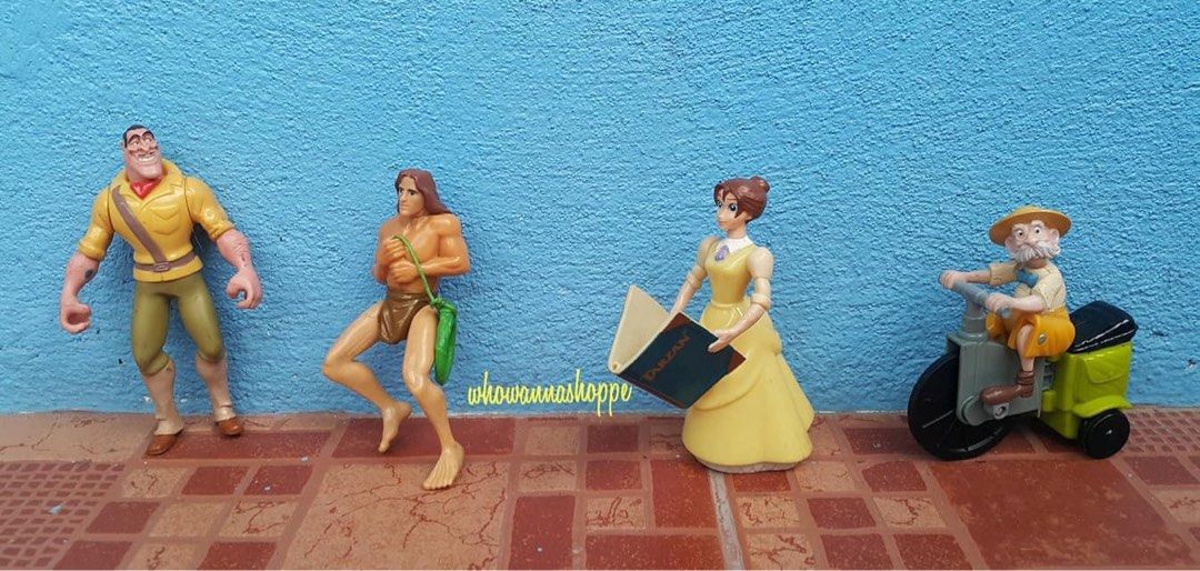 TARZAN CHARACTERS (McDonald’s) (Category: Vintage Collectibles) located in Mabalacat. Submitted by whowannashoppe (Listing ID 1308448367, Image 1). Description: TARZAN CHARACTERS ©1999 McDonald’s No breaking of set. SOLD AS SET ONLY. (Wag kang makulit!) Vintage collectibles. As is. WYSIWYG. Malinis at makinis. Pass sa joy reserver. 2 days reservation only..