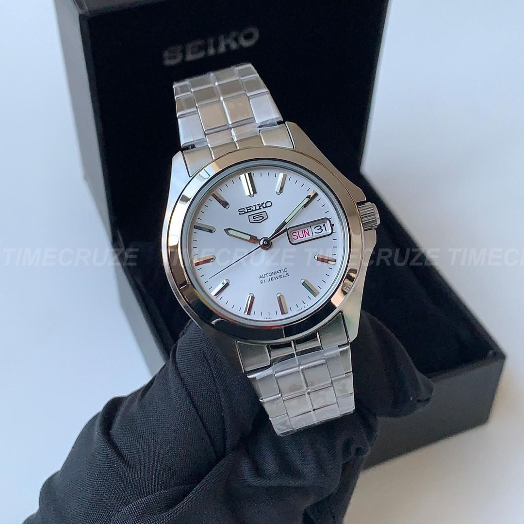 Time Cruze Seiko 5 SNKK87K1 Automatic Stainless Steel 21 Jewels Silver Dial Men Watch SNKK87K SNKK87
