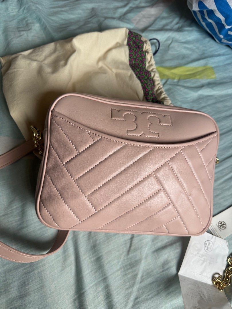 Authentic Tory Burch Alexa Stitch Camera Bag Shell Pink Women s Fashion Bags Wallets Cross body Bags on Carousell